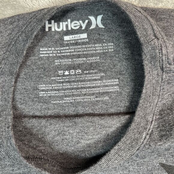 Hurley Shirt Men’s Large Gray Graphic Print Short Sleeve Crew Neck Casual - Picture 4 of 6